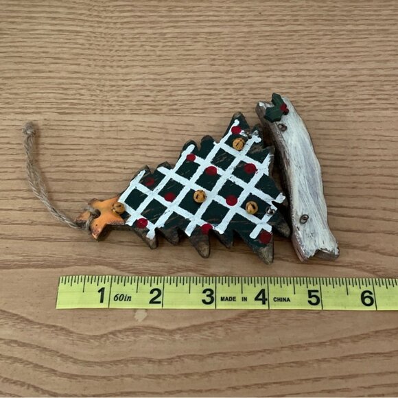 Rustic Wood Christmas Ornaments Set Of 3 Snowman Santa and Tree Primitive Decor - Picture 8 of 8